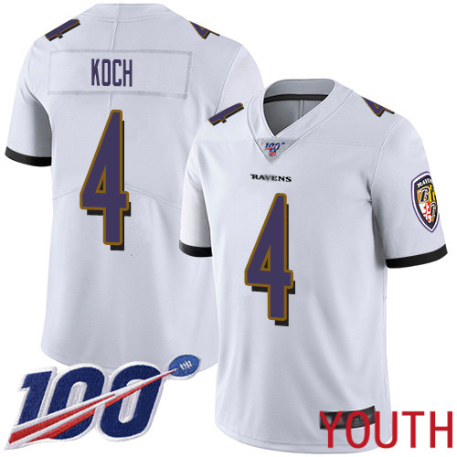 Baltimore Ravens Limited White Youth Sam Koch Road Jersey NFL Football #4 100th Season Vapor Untouchable->youth nfl jersey->Youth Jersey
